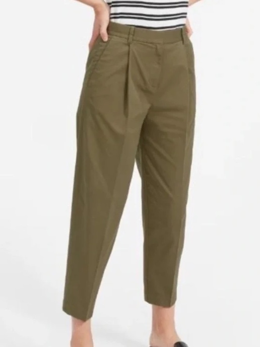 Everlane The Slouchy Chino High Waist Pleated‎ Crop Olive Green Pants